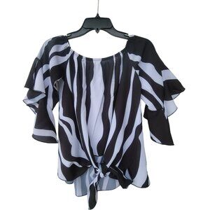 ⭐Striped Top Blouse Size S Women zebra animal print knot front Black/White New⭐